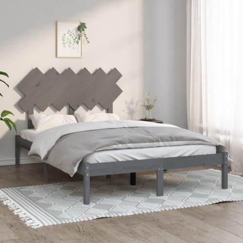 Sengeramme 135x190 cm dobbelt massivt træ grå