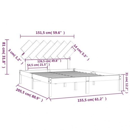 Sengeramme 150x200 cm King Size massivt træ grå