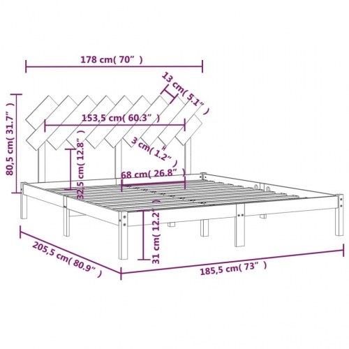 Sengeramme 180 x 200 cm med sengegærde i massivt fyrretræ - hvid