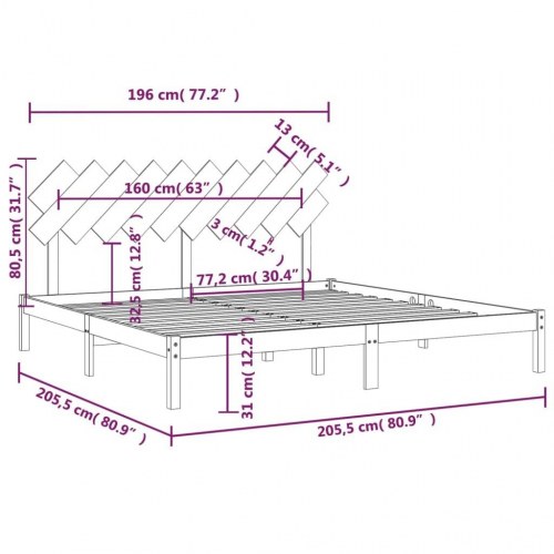 Sengeramme i massivt fyrretræ 200 x 200 cm med sengegærde