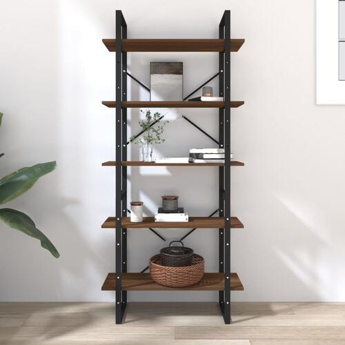 Bogreol m. 5 hylder 80x30x175 cm konstrueret træ brun eg