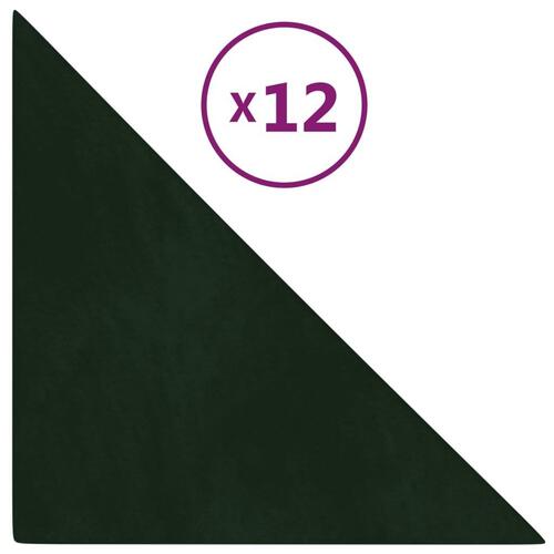 Vægpaneler 12 stk. 30x30 cm 0,54 m² fløjl mørkegrøn