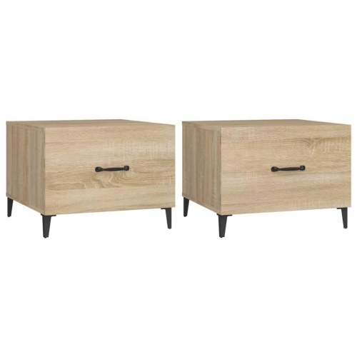 Sofaborde med metalben og skuffe 2 stk. 50 x 50 x 40 cm - sonoma-eg