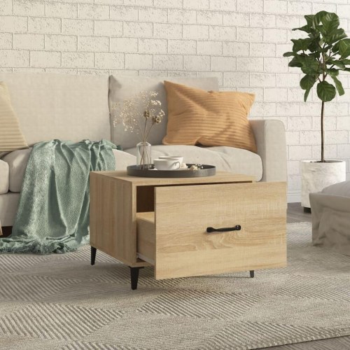 Sofaborde med metalben og skuffe 2 stk. 50 x 50 x 40 cm - sonoma-eg