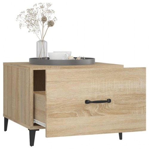 Sofaborde med metalben og skuffe 2 stk. 50 x 50 x 40 cm - sonoma-eg