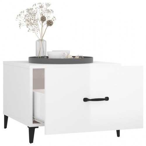 Sofabord med metalben 50x50x40 cm hvid højglans