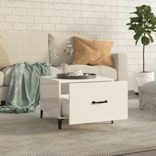 Sofaborde med skuffe 2 stk. 50 x 50 x 40 cm - hvid højglans