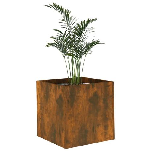 Plantekasse 40x40x40 cm konstrueret træ røget egetræsfarve