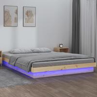 Sengeramme med LED-lys 140x200 cm massivt træ