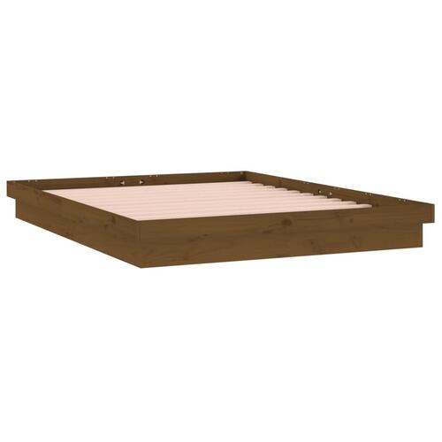 Sengeramme med LED-lys 140x200 cm massivt træ gyldenbrun