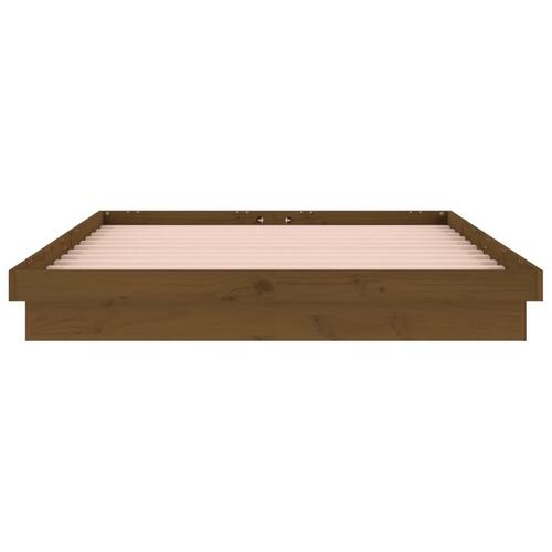 Sengeramme med LED-lys 140x200 cm massivt træ gyldenbrun
