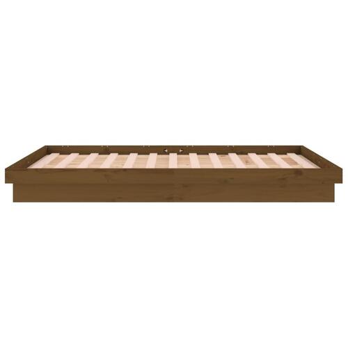 Sengeramme med LED-lys 140x200 cm massivt træ gyldenbrun