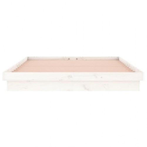 Sengeramme med LED-lys 150x200 cm kingsize massivt træ hvid