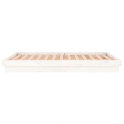 Sengeramme med LED-lys 150x200 cm kingsize massivt træ hvid
