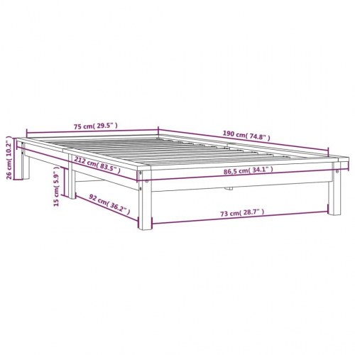 Sengeramme 75x190 cm Small Single massivt fyrretræ grå