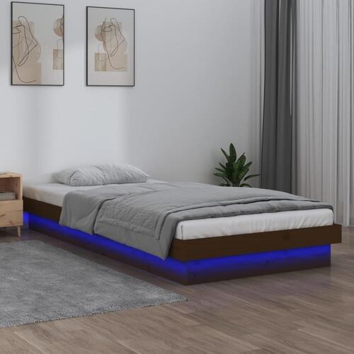 Sengeramme m. LED-lys 75x190 cm Small Single massivt træ brun