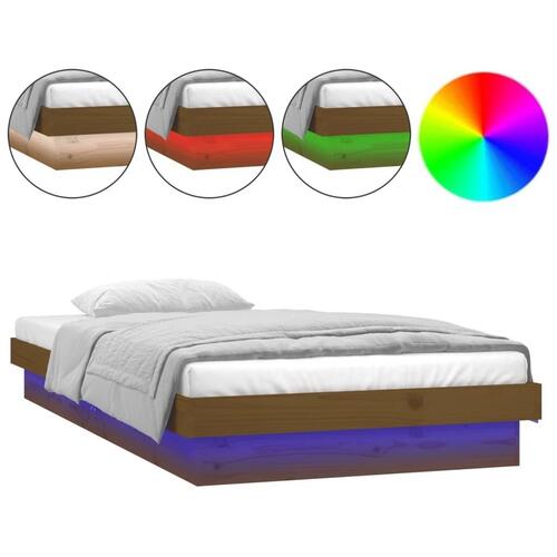 Sengeramme m. LED-lys 75x190 cm Small Single massivt træ brun