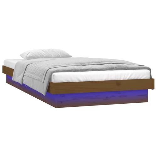 Sengeramme m. LED-lys 75x190 cm Small Single massivt træ brun
