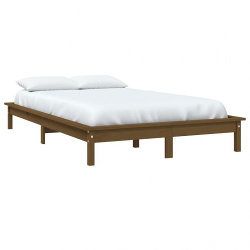 Sengeramme 135×190 cm - dobbelt, massivt fyrretræ, gyldenbrun