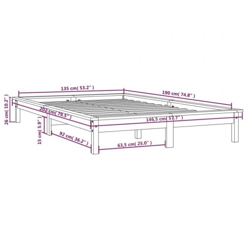 Sengeramme 135×190 cm - dobbelt, massivt fyrretræ, gyldenbrun