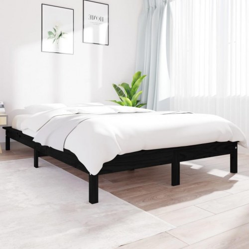 Sengeramme i massivt fyrretræ 140 x 190 cm - sort