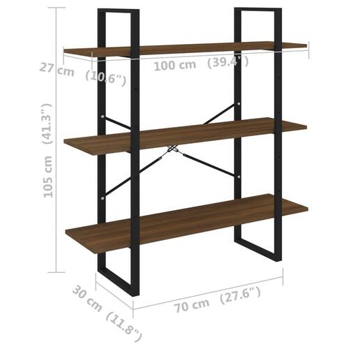 Bogreol 100x30x105 cm konstrueret træ brun egetræ