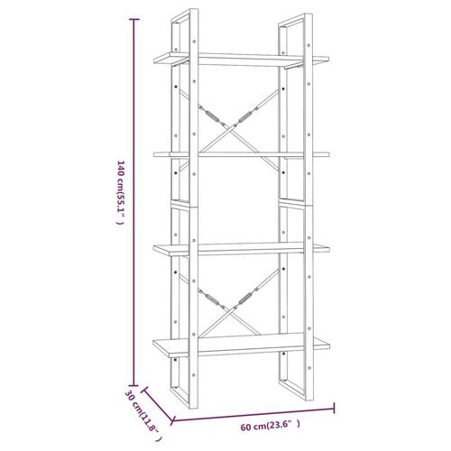 Bogreol m. 4 hylder 60x30x140 cm konstrueret træ grå sonoma