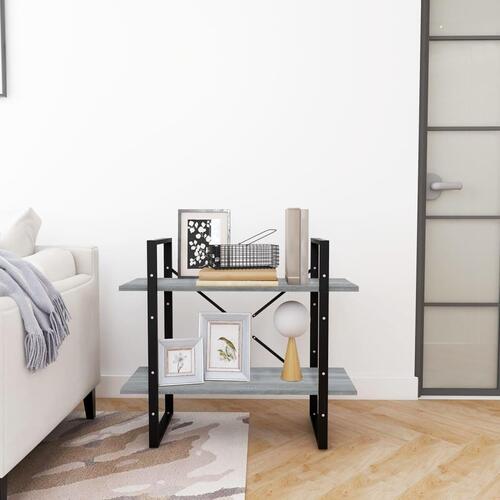 Bogreol m. 2 hylder 80x30x70 cm konstrueret træ grå sonoma