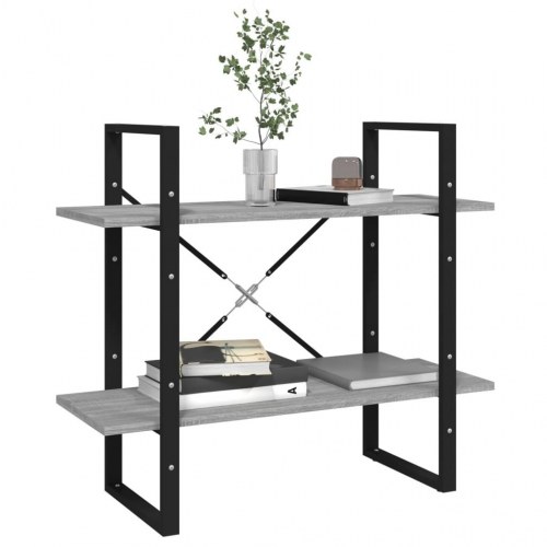 Bogreol med 2 hylder 80 x 30 x 70 cm - grå sonoma