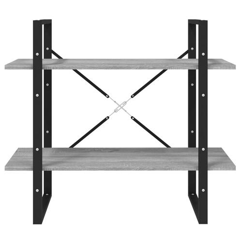 Bogreol m. 2 hylder 80x30x70 cm konstrueret træ grå sonoma