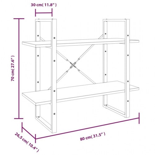 Bogreol med 2 hylder 80 x 30 x 70 cm - grå sonoma