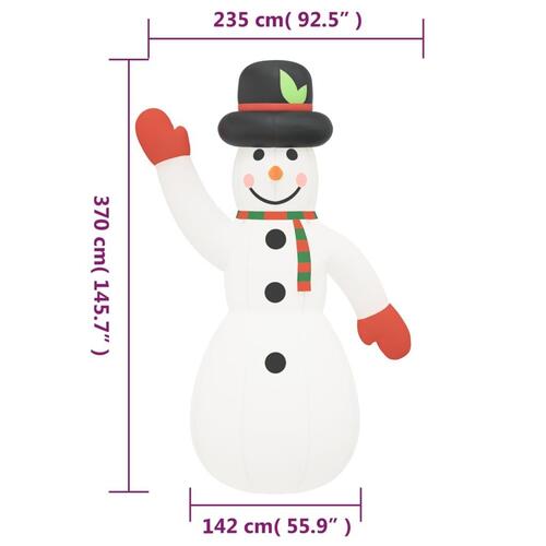 Oppustelig snemand med LED'er 370 cm