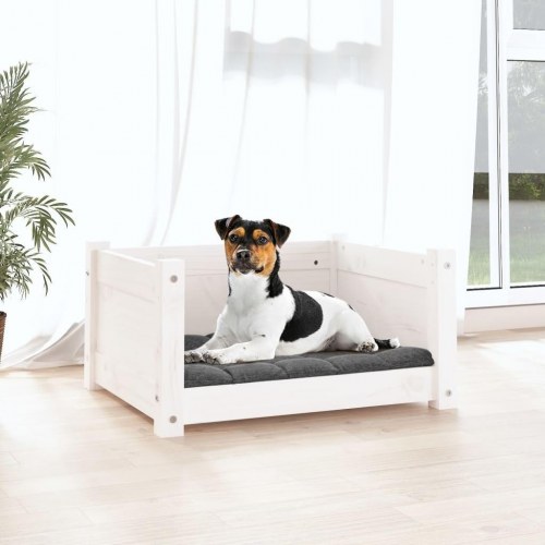 Hundeseng hvid 55,5x45,5x28 cm massivt fyrretræ