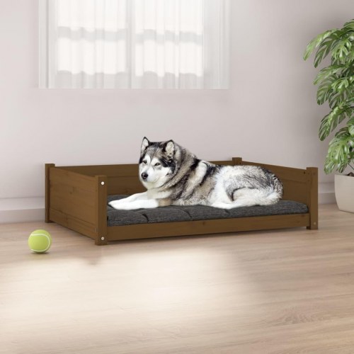 Hundeseng 105,5x75,5x28 cm massivt fyrretræ gyldenbrun