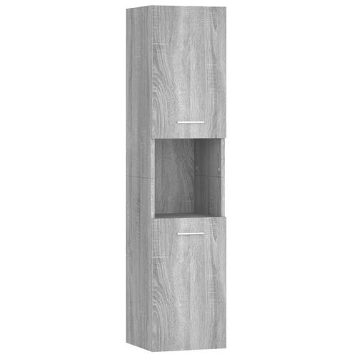 Badeværelsesskab 30x30x130 cm konstrueret træ grå sonoma-eg