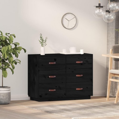 Skænk i massivt fyrretræ - sort, 100×40×75 cm med 6 skuffer