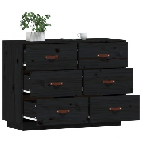 Skænk i massivt fyrretræ - sort, 100×40×75 cm med 6 skuffer