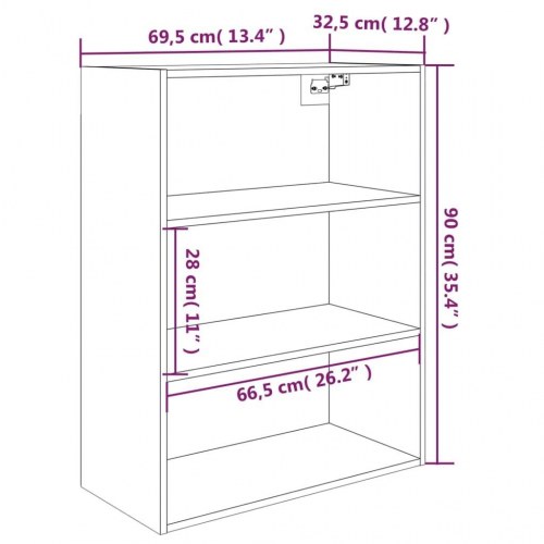 Vægskab 69,5 × 32,5 × 90 cm - hvid, 3 hylder