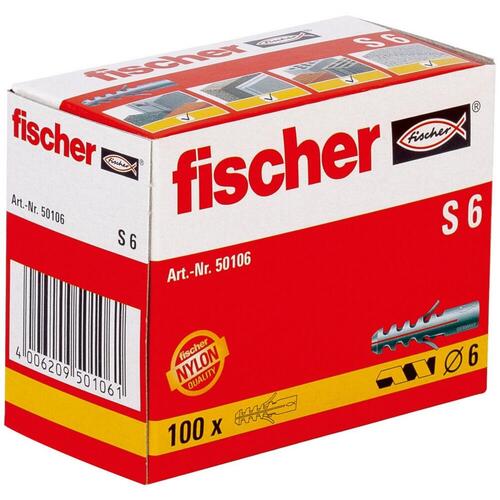 Fischer S6 nylonplug - 6 x 40 mm, 100 stk.