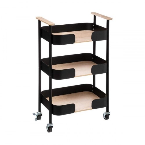 5five Simply Smart serveringsvogn - sort, 3 hylder, 75 × 45,5 × 28,5 cm