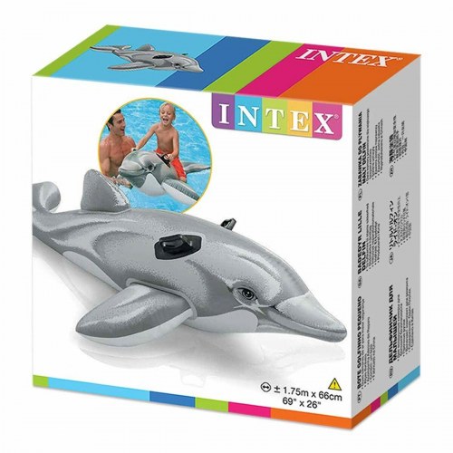 Intex Lil' Dolphin Ride-On oppustelig bademadras - grå, 175 x 66 cm