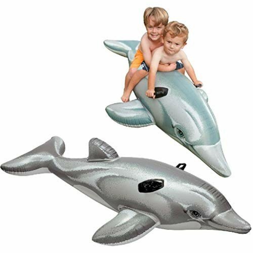 Intex Lil' Dolphin Ride-On oppustelig bademadras - grå, 175 x 66 cm
