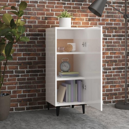 Skænk 34,5x34x90 cm konstrueret træ hvid højglans