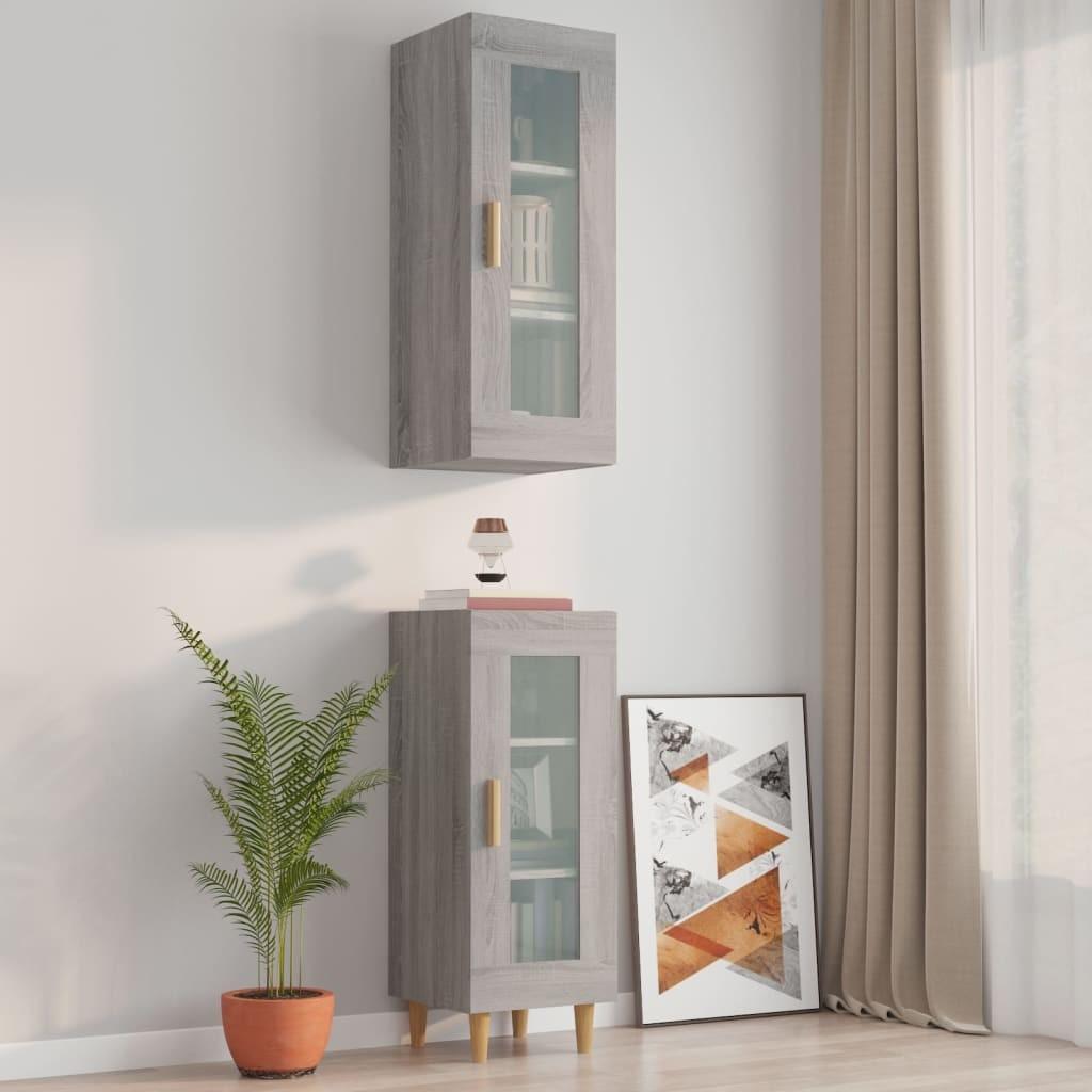 Vægskab 34,5×34×90 cm - grå sonoma-eg med glaslåge