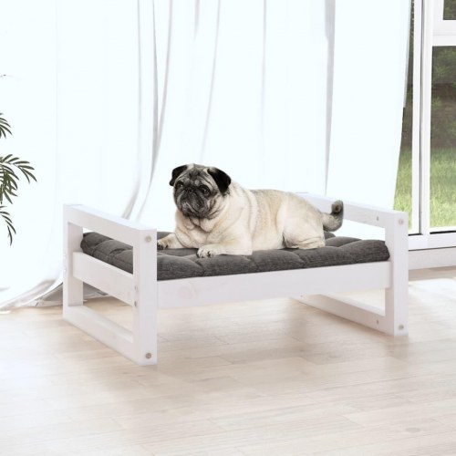 Hundeseng 65,5x50,5x28 cm massivt fyrretræ hvid