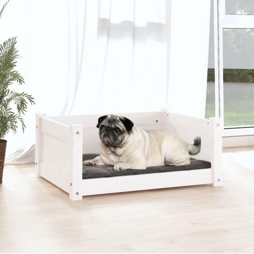 Hundeseng hvid 65,5x50,5x28 cm massivt fyrretræ