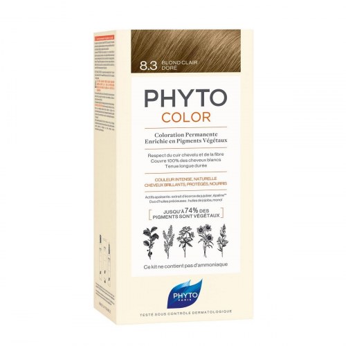Permanent hårfarve Phyto Paris Color 8.3 Light Golden Blonde - 3 dele
