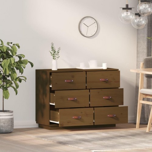 Skænk i massivt fyrretræ 100×40×75 cm - gyldenbrun, 6 skuffer