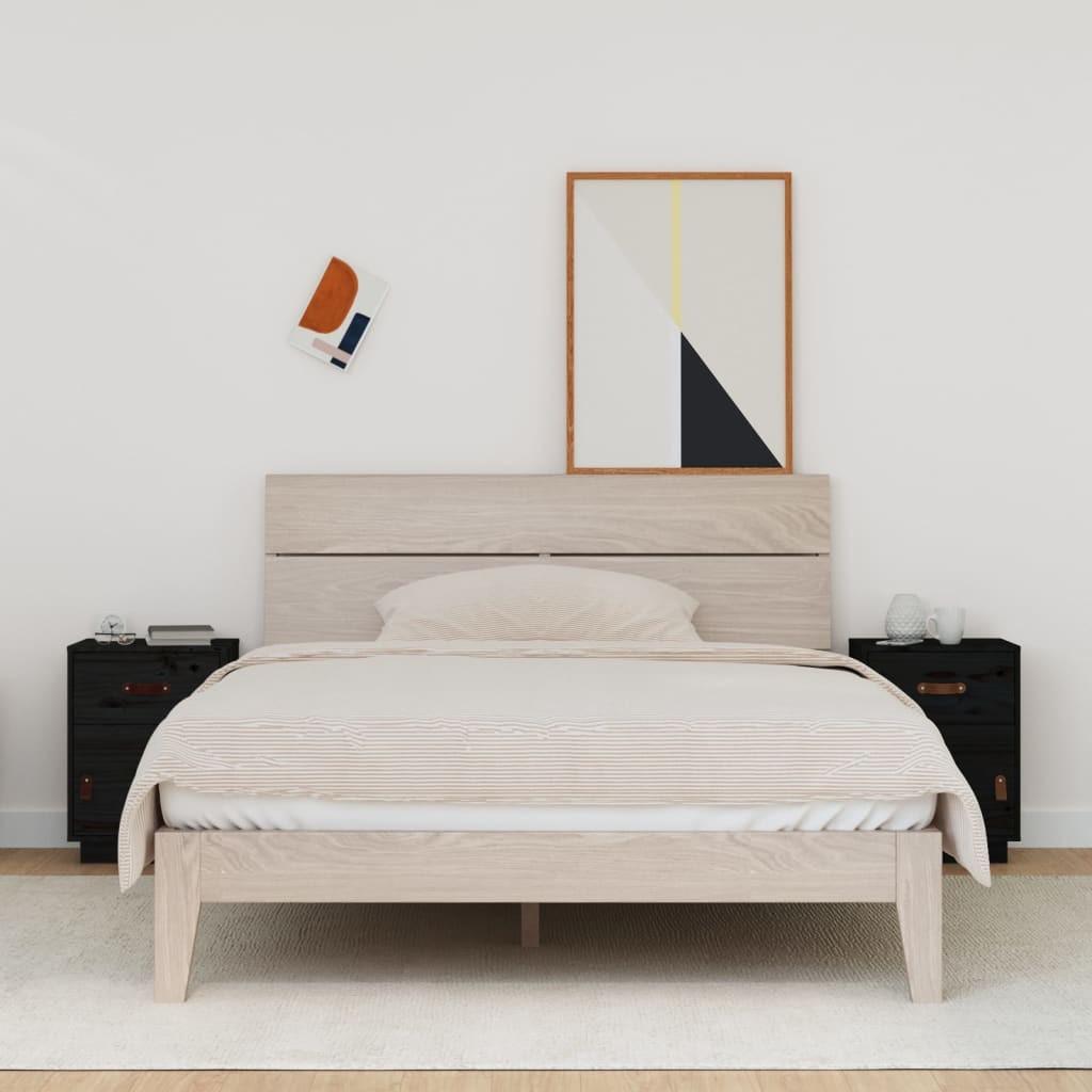 Sengeborde 2 stk. 40x34x55 cm massivt fyrretræ sort billede