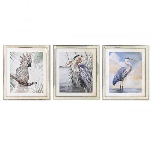 - Lærredsmalerier med fuglemotiver, blå/beige, 40 × 60 cm og 56 × 66 cm